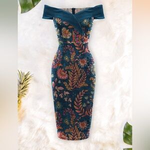 Averie Halley Floral Velvet Off Shoulder Dress Fairy Dark Romantic Forest Medium